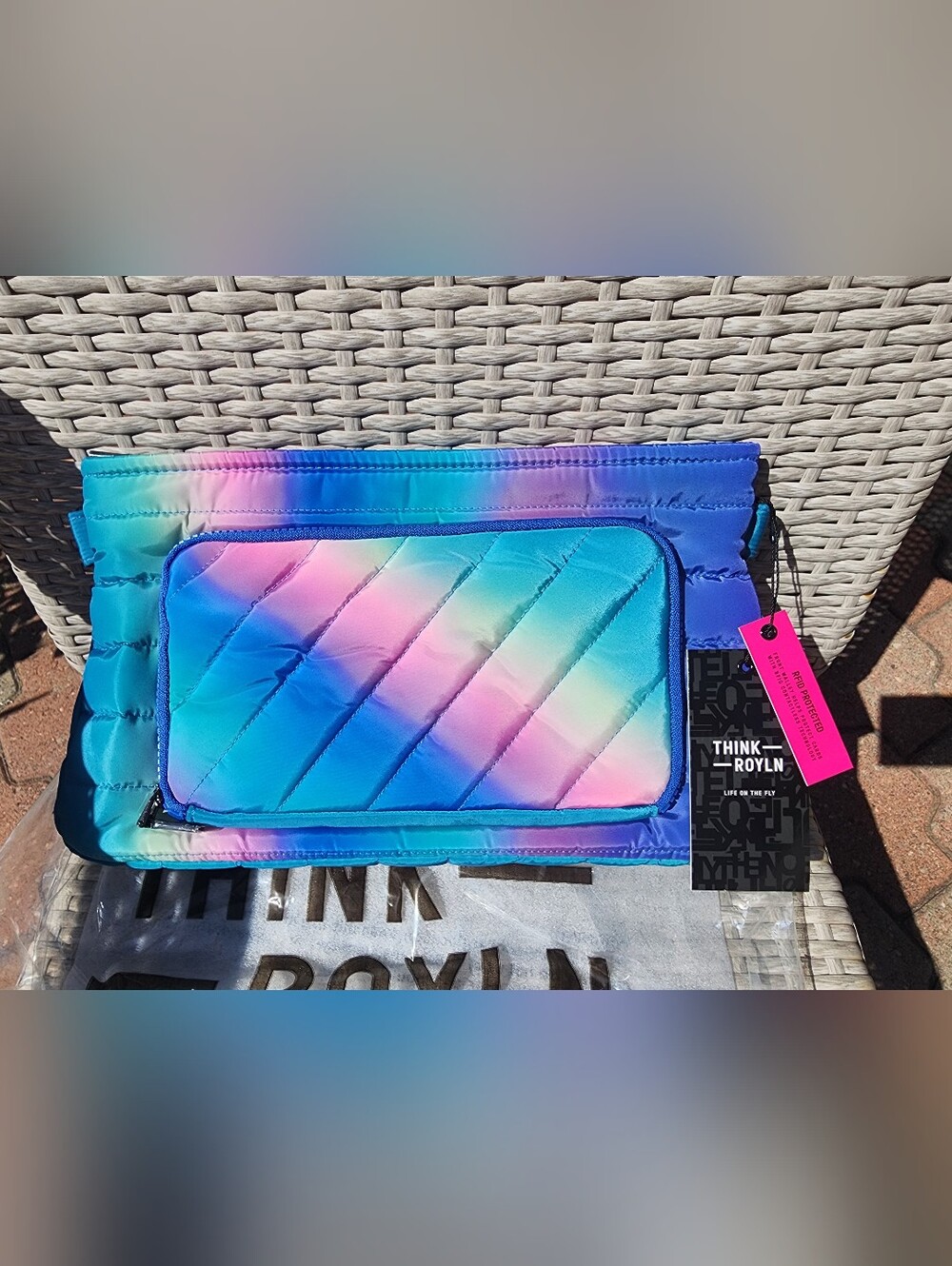 Think Royln Gradient Blue-Pink Crossbody Bag RFID w/Bonus Bag NWT